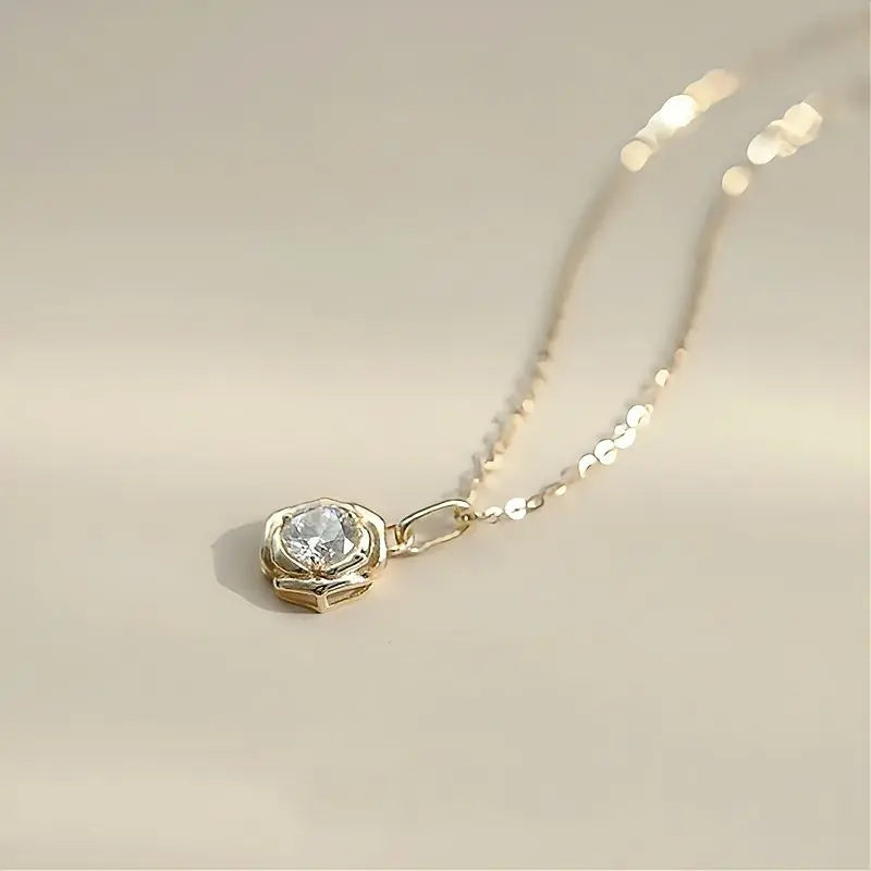 925 Sterling Silver Chain Featuring a Graceful Rose Pendant