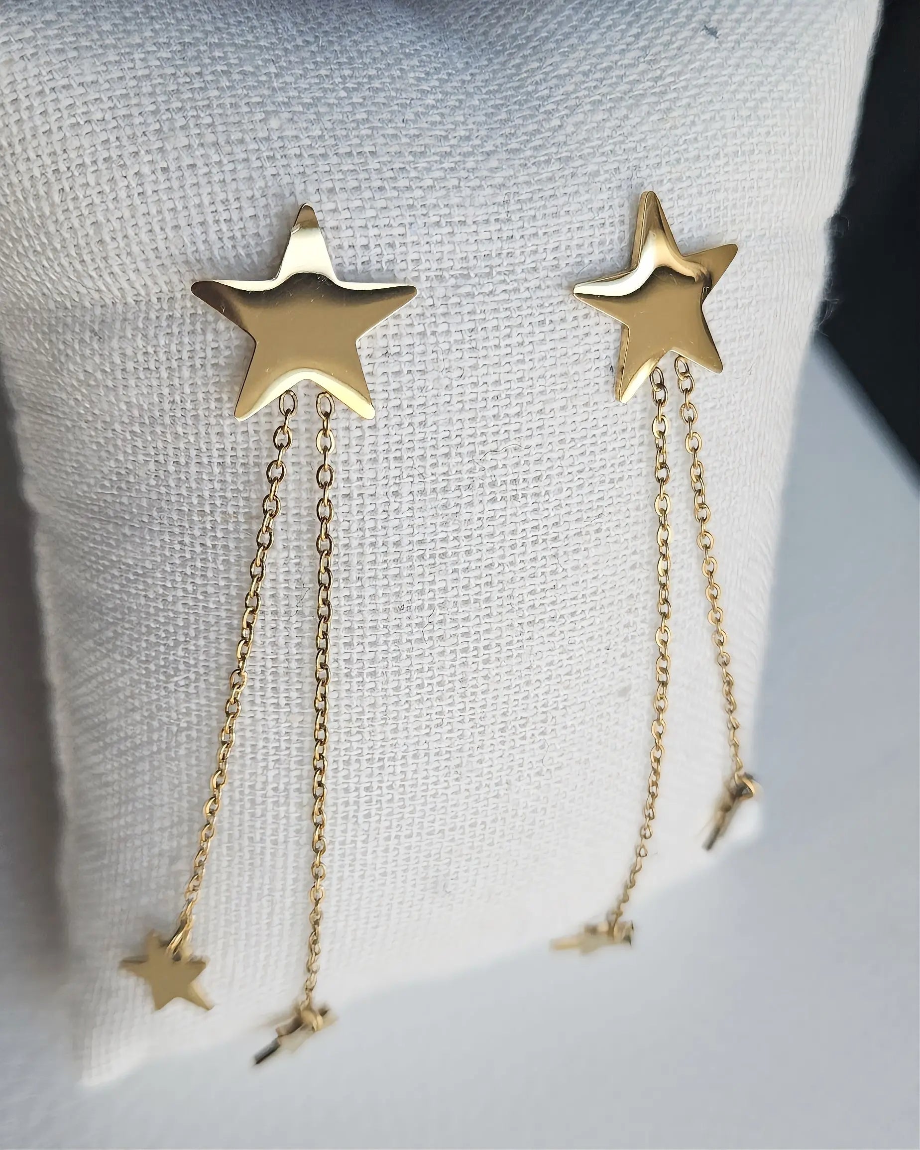 Gold Star Drop Earrings – 304 Stainless Steel, PVD Gold Plated