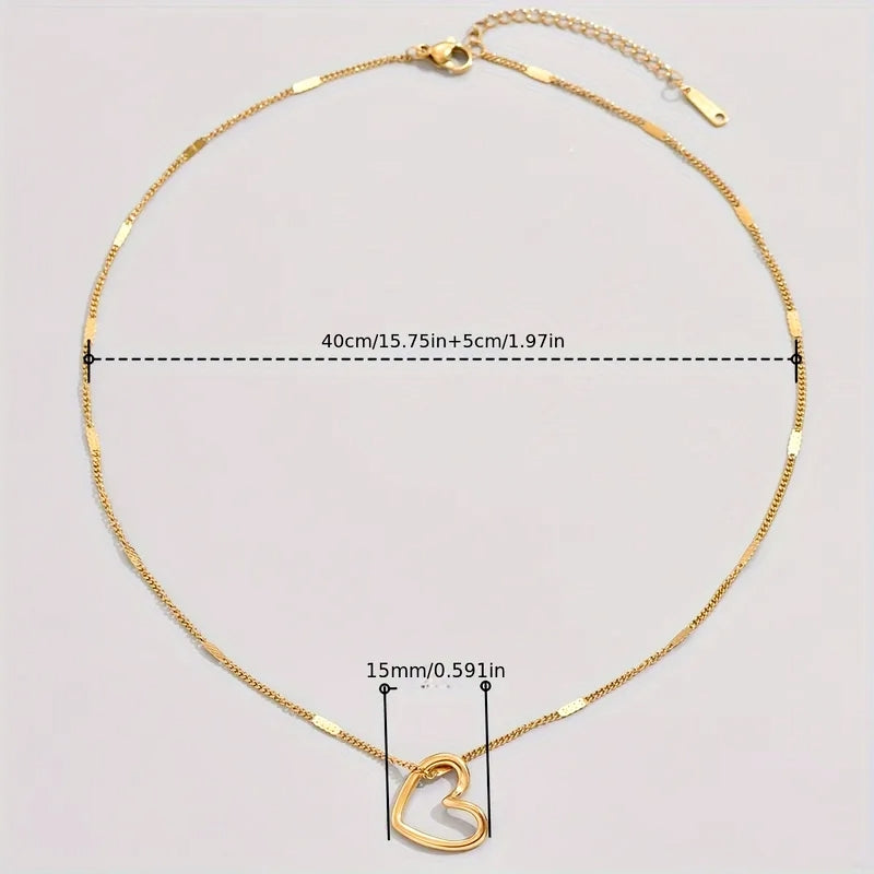 18K Gold Heart Pendant Cuban Chain Necklace