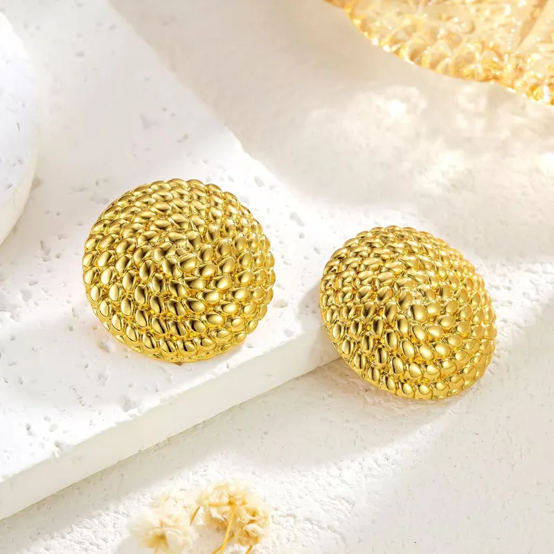 Vintage-Inspired Textured Gold Stud Earrings | Stainless Steel