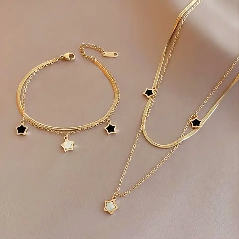 Star Duo Necklace & Bracelet Set | 304 Stainless Steel | Real Gold PVD Plated