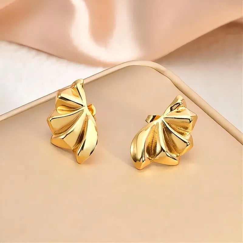 Sculpted Gold Floral Stud Earrings – 304 Stainless Steel