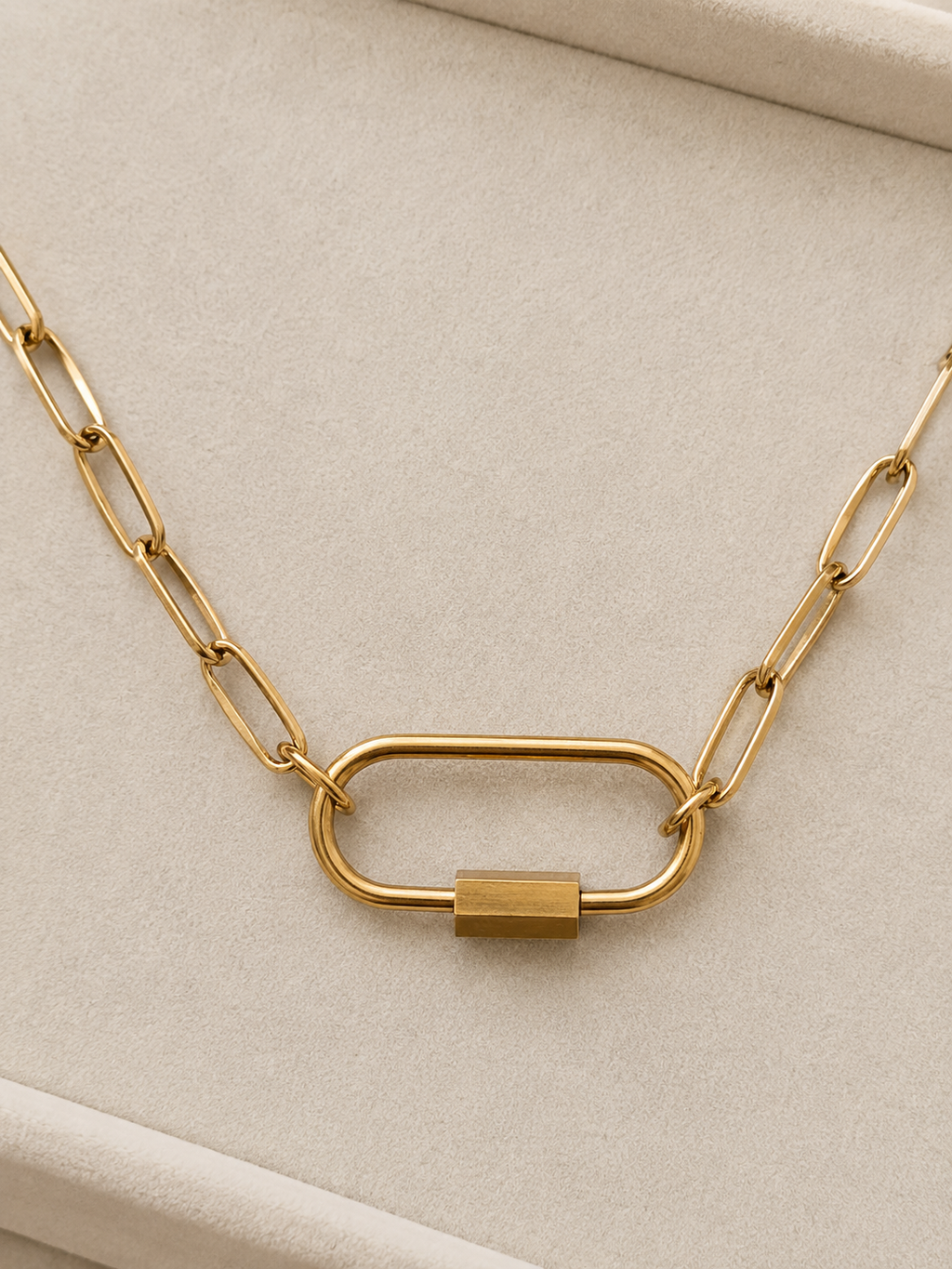Golden Paperclip Chain Necklace with Carabiner Clasp
